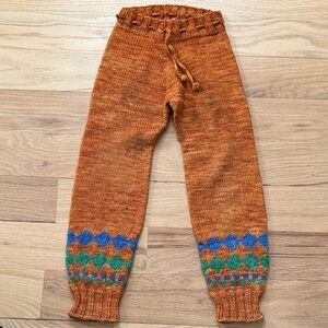 Misha And Puff Handknit 100% Merino Wool Snowy Day Leggings burnt orange sz 4